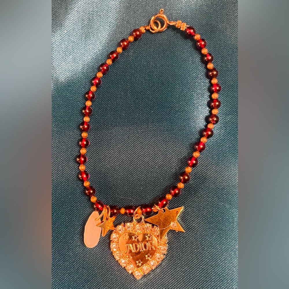 Stunning and Rare Vintage Dior Garnet link JaDior heart charm bracelet - Picture 2 of 4